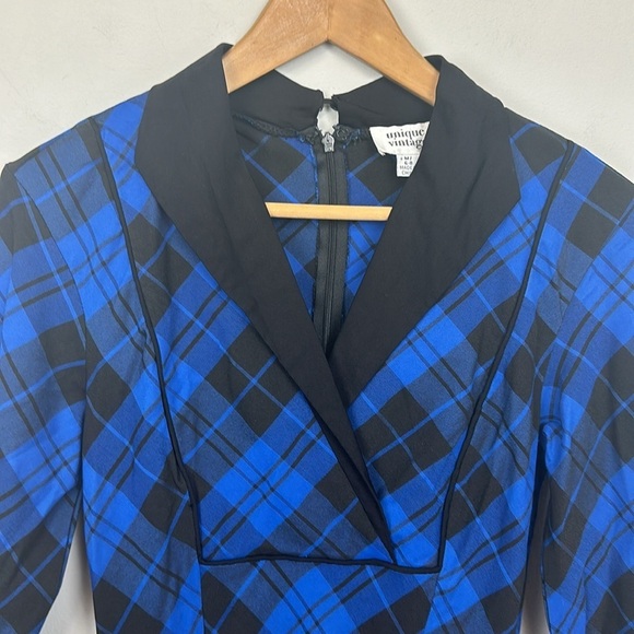 Rare NWOT Unique Vintage Trudy Dress Blue & Black Plaid Tartan - Picture 5 of 11